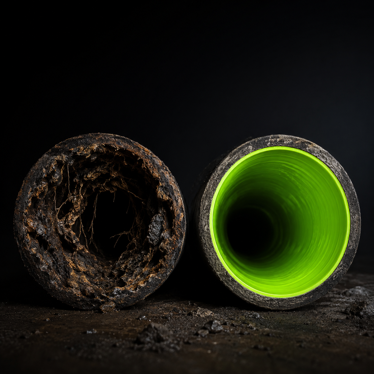 Cross-section of a pipe showing the CIPP liner inside the original pipe