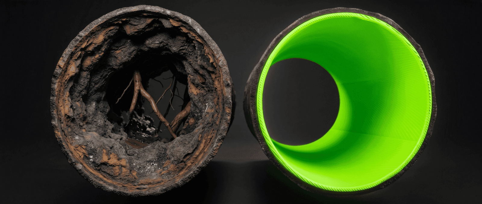Before and after pipe renewal comparison